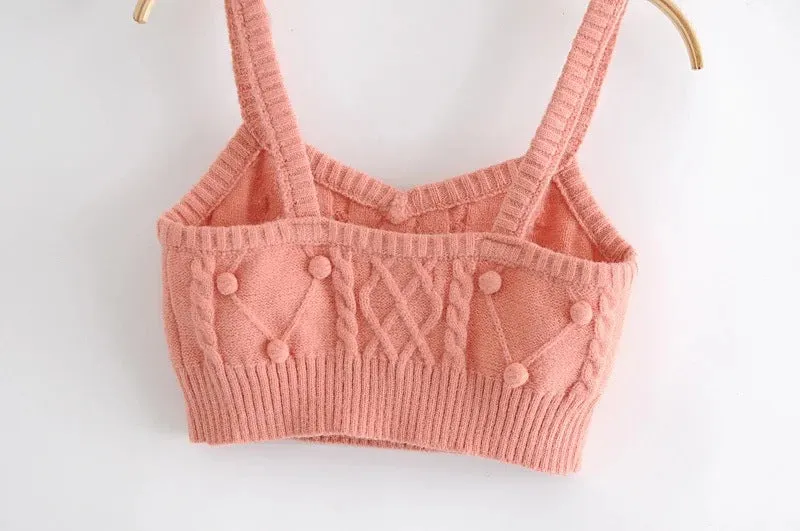 Knit Single-breasted Cardigans Cami Tops Two-piece