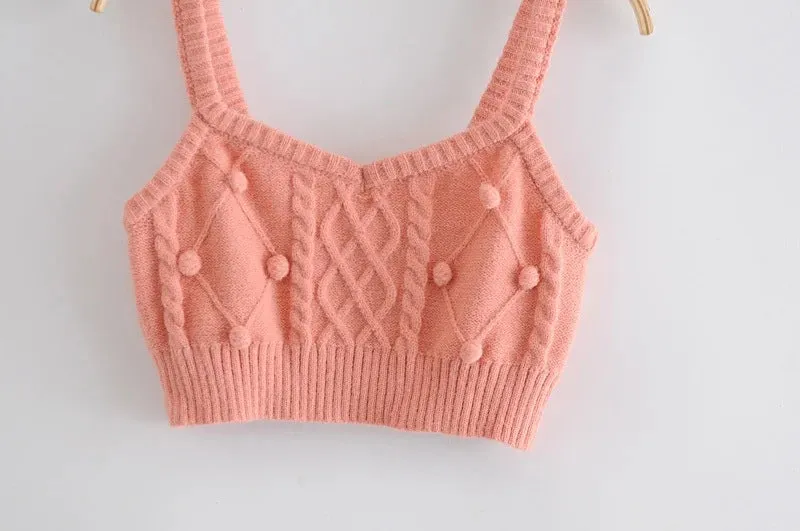 Knit Single-breasted Cardigans Cami Tops Two-piece