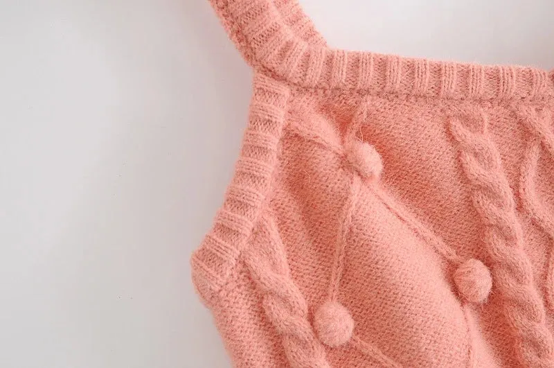 Knit Single-breasted Cardigans Cami Tops Two-piece