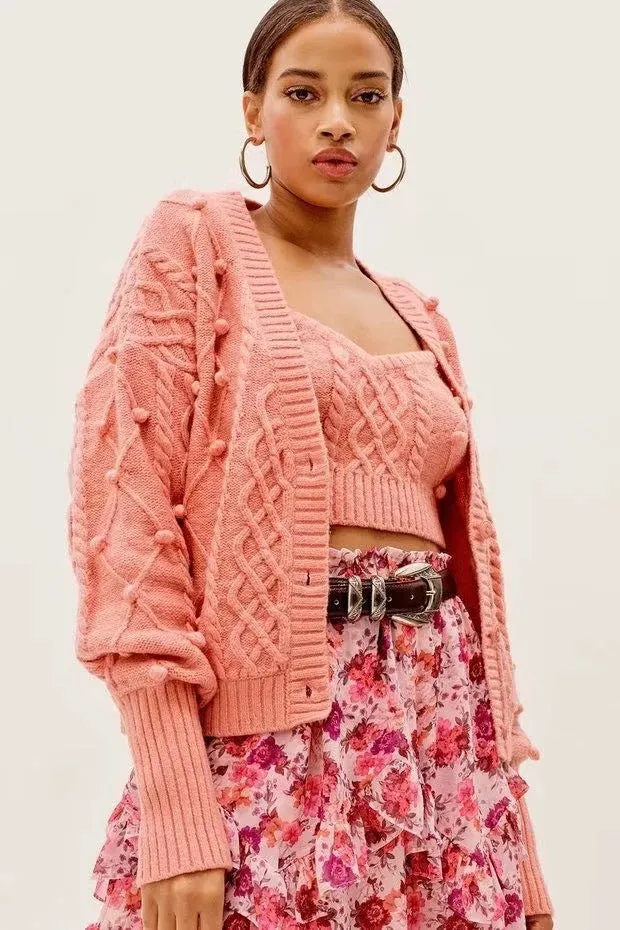 Knit Single-breasted Cardigans Cami Tops Two-piece