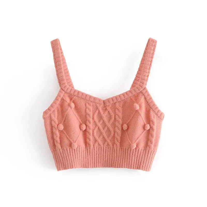 Knit Single-breasted Cardigans Cami Tops Two-piece