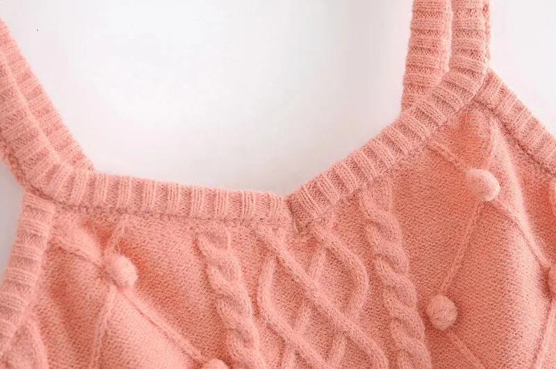 Knit Single-breasted Cardigans Cami Tops Two-piece