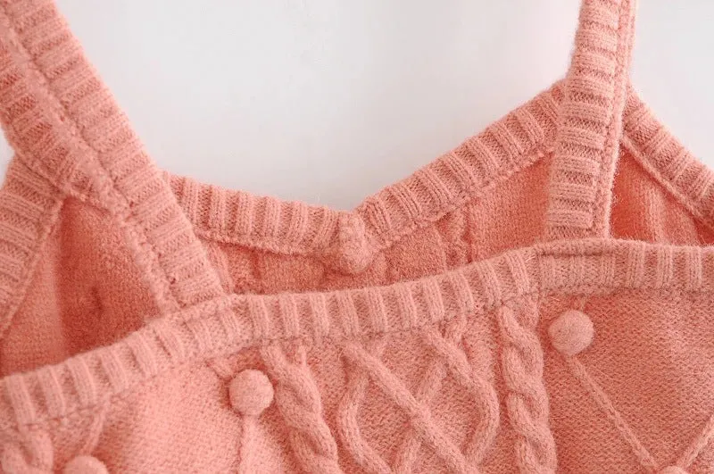 Knit Single-breasted Cardigans Cami Tops Two-piece