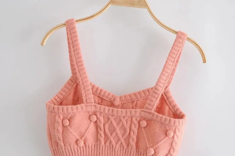 Knit Single-breasted Cardigans Cami Tops Two-piece