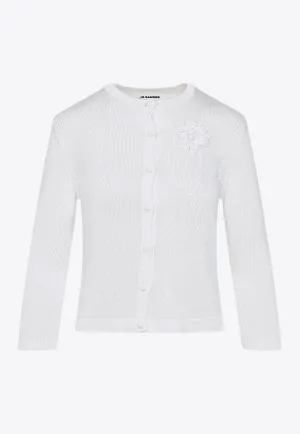 Knitted Cardigan with Crochet Flower
