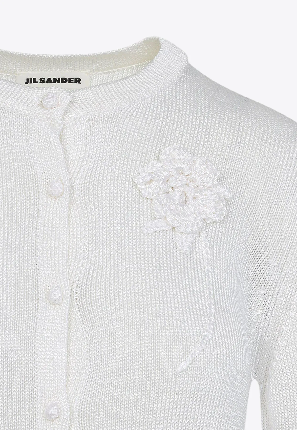 Knitted Cardigan with Crochet Flower