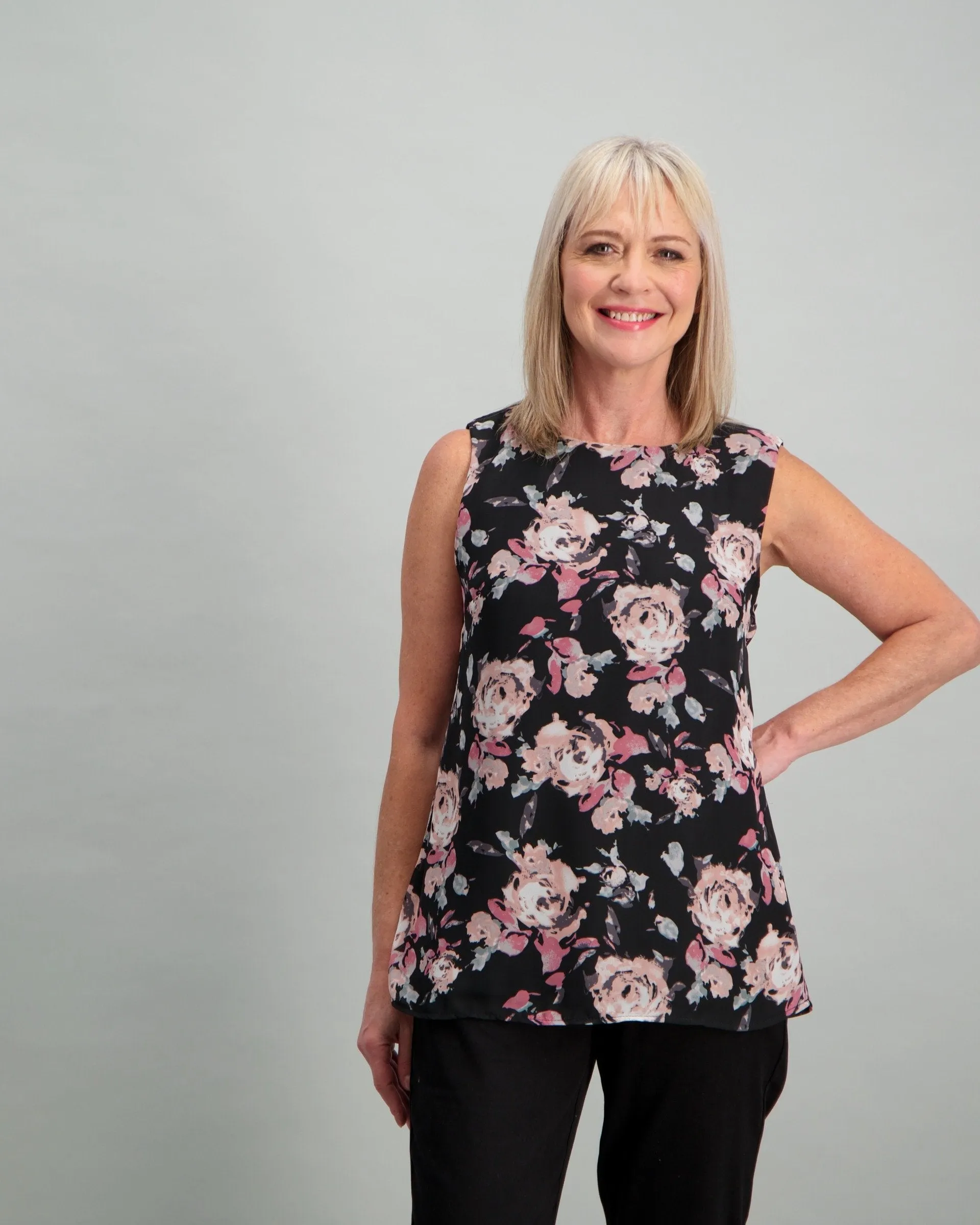 Ladies Floral Shell Top - Black