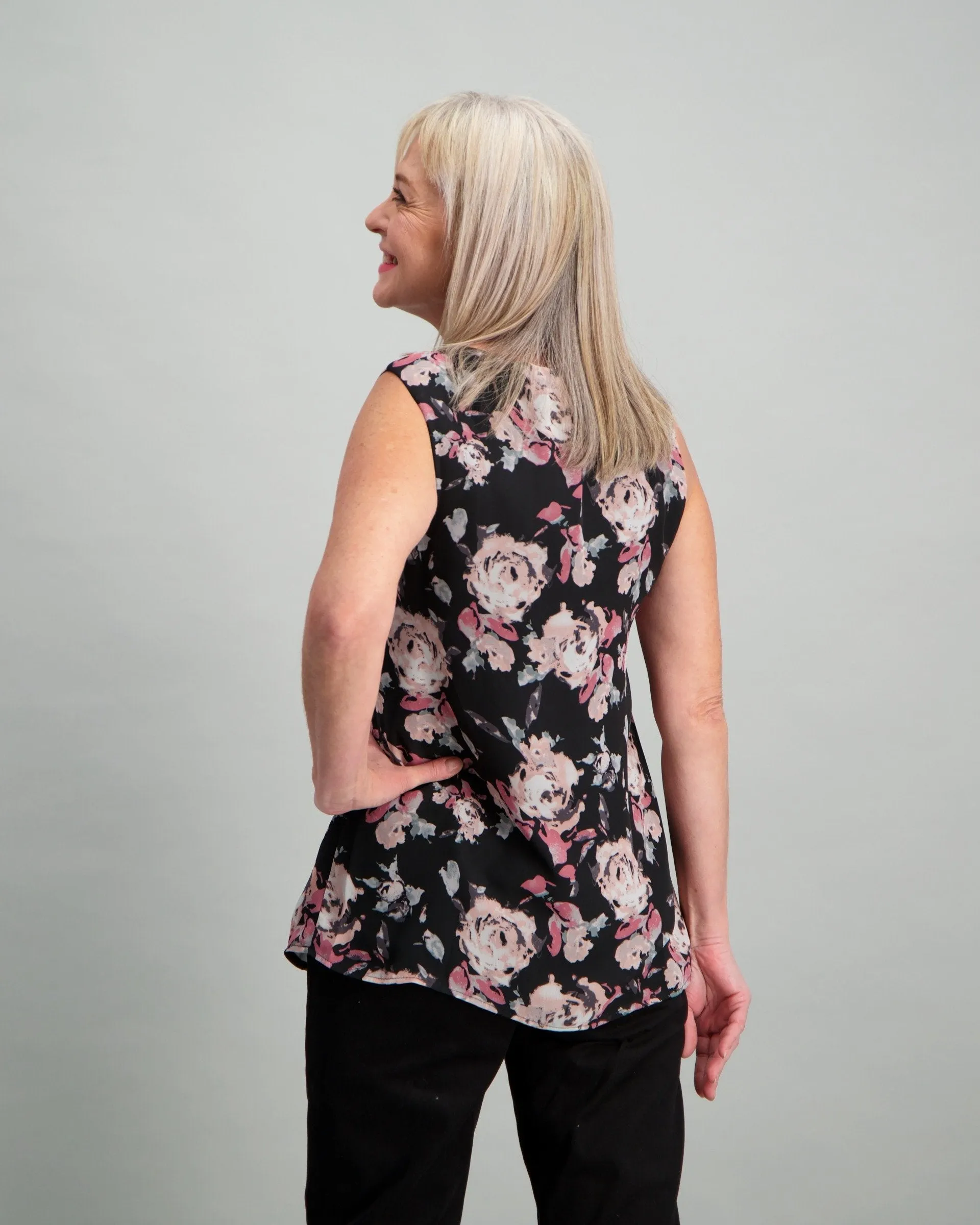 Ladies Floral Shell Top - Black