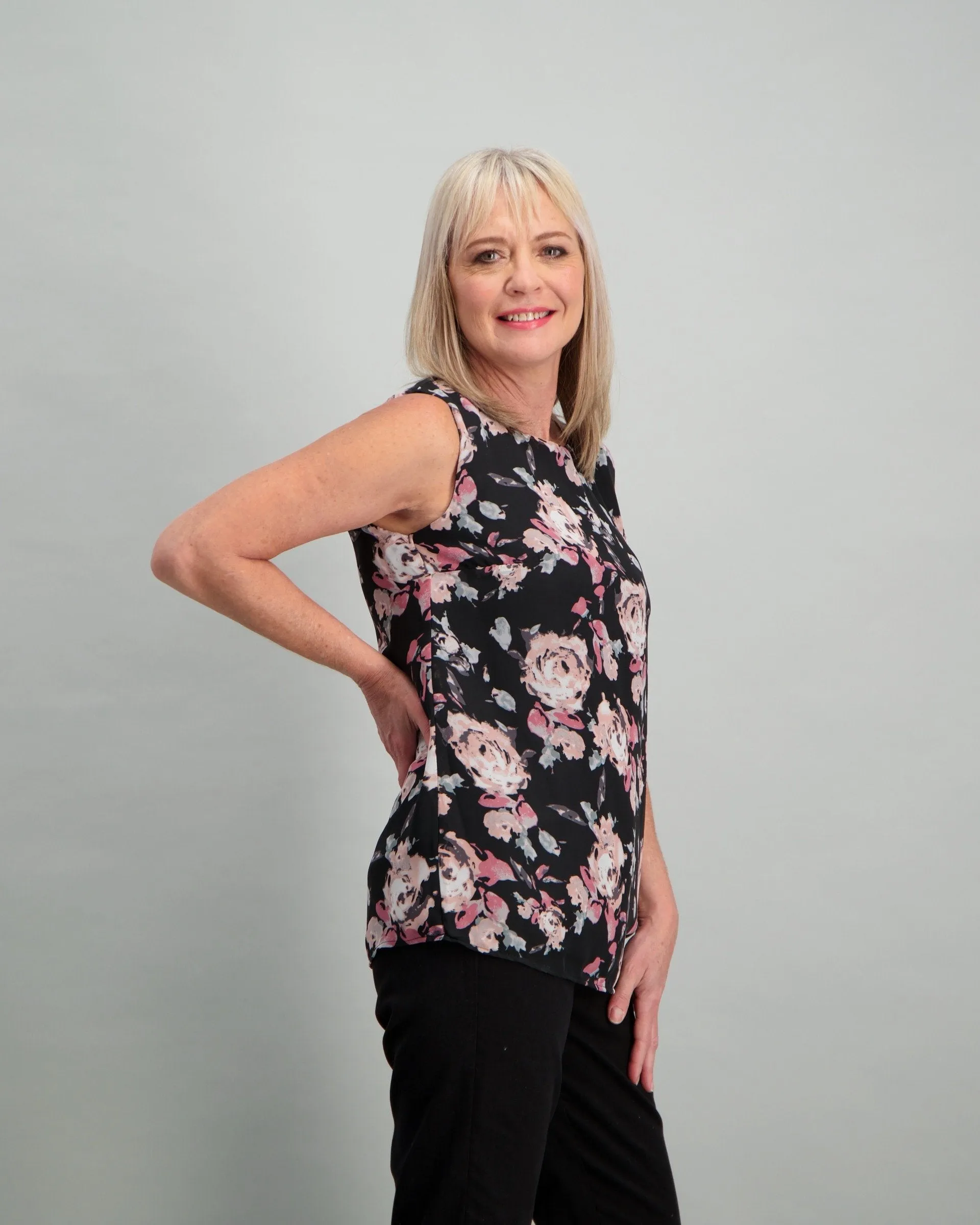 Ladies Floral Shell Top - Black