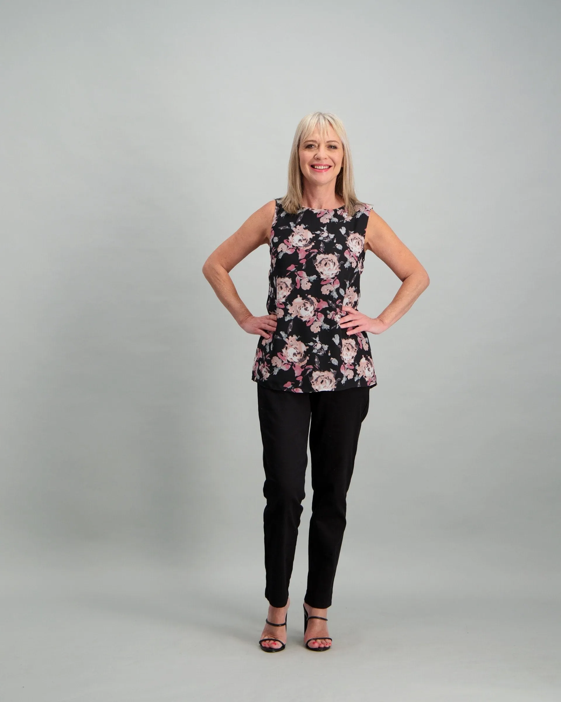 Ladies Floral Shell Top - Black