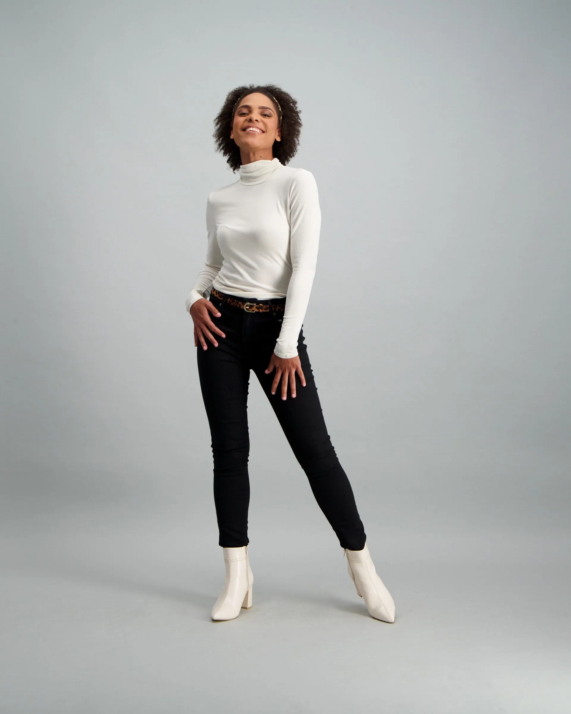 Ladies Long Sleeve Winter Turtle Neck Top - White