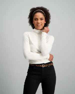Ladies Long Sleeve Winter Turtle Neck Top - White
