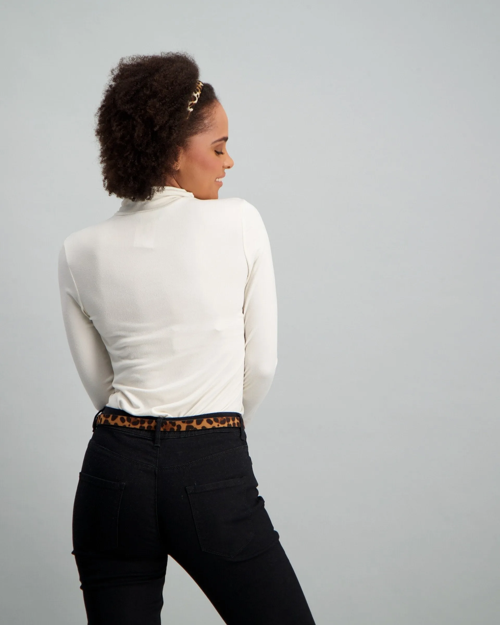 Ladies Long Sleeve Winter Turtle Neck Top - White