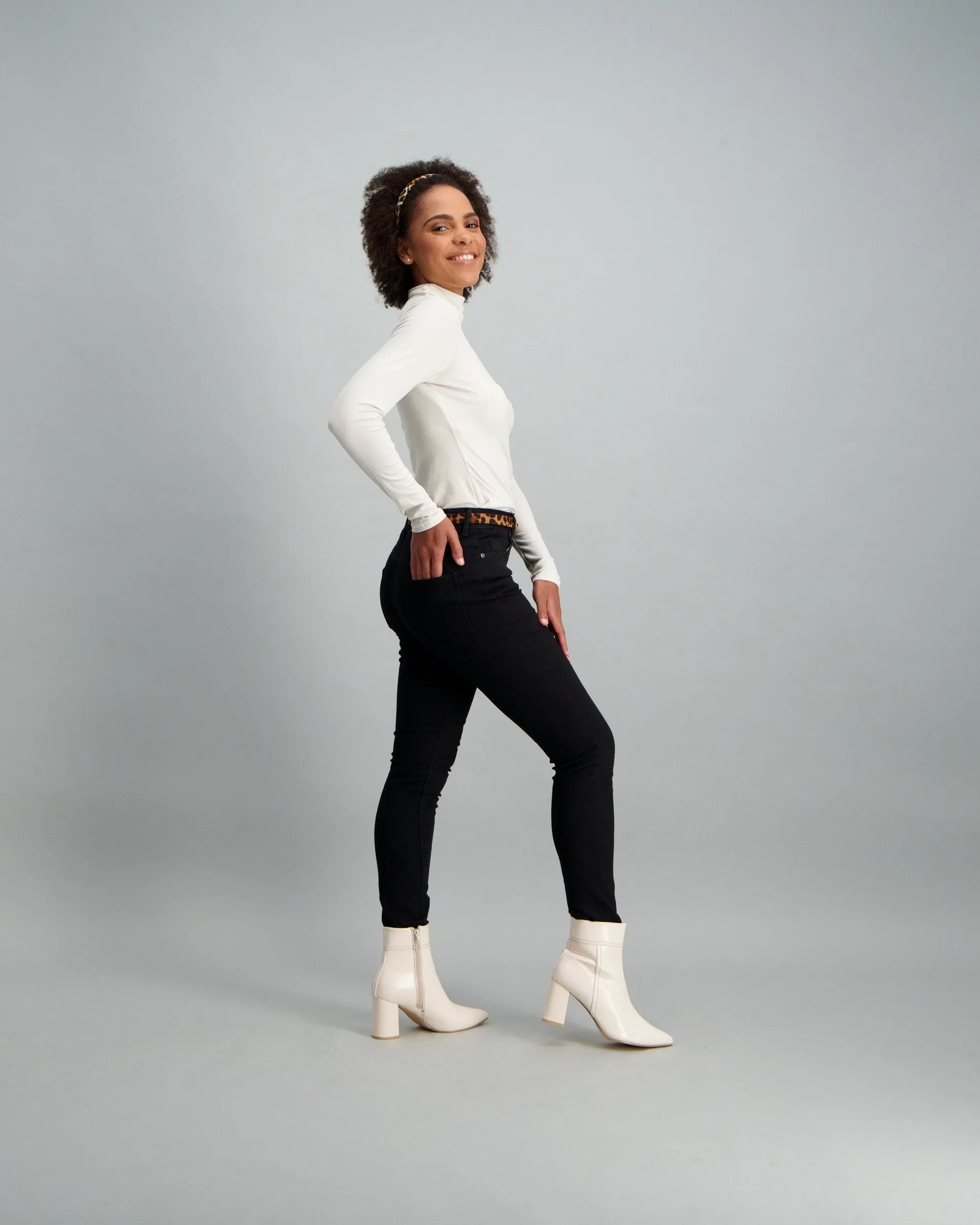 Ladies Long Sleeve Winter Turtle Neck Top - White