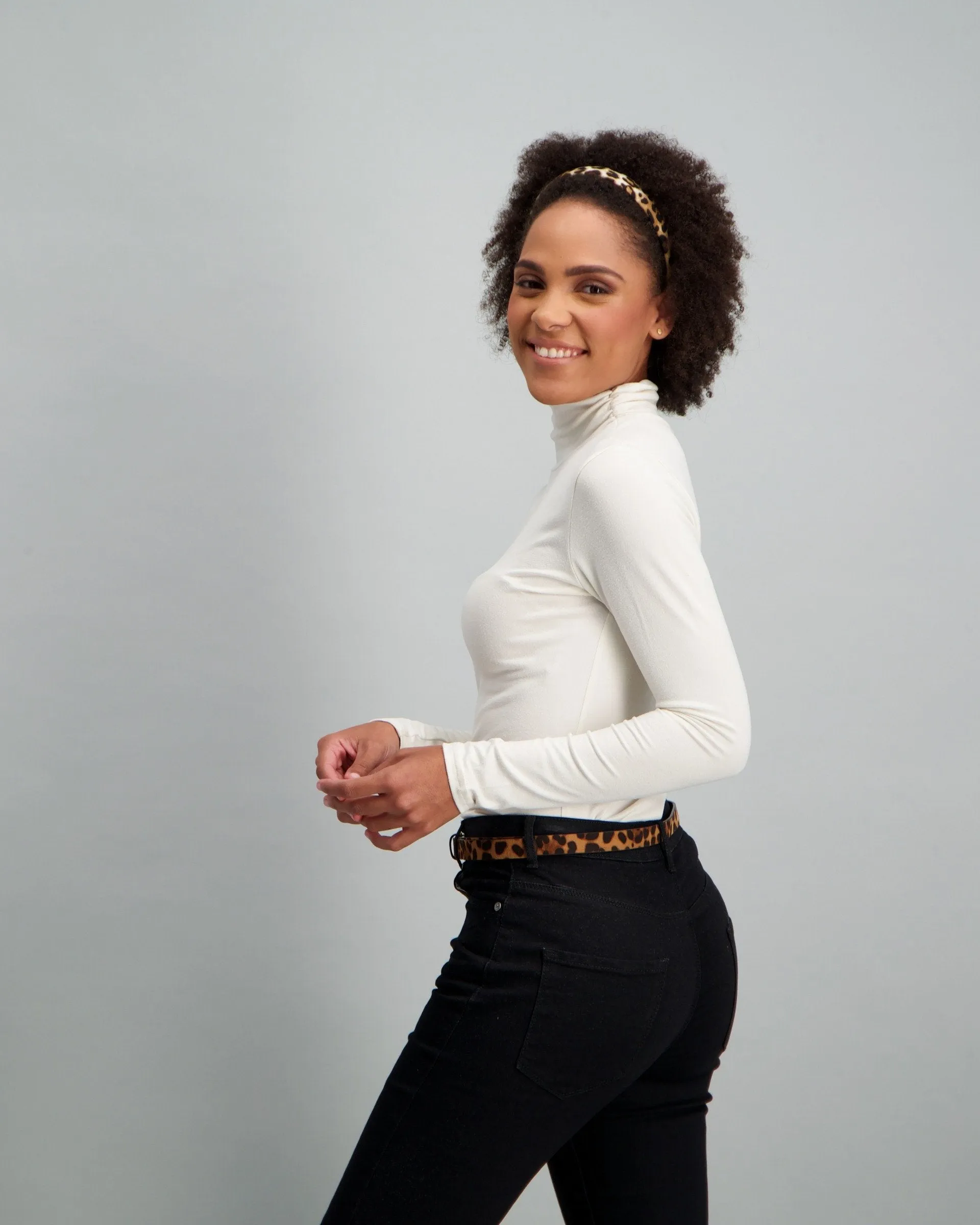 Ladies Long Sleeve Winter Turtle Neck Top - White
