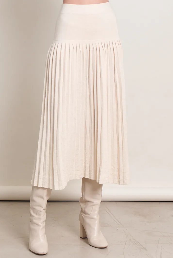 Lea Pleated Knit Midi Skirt | Ivory