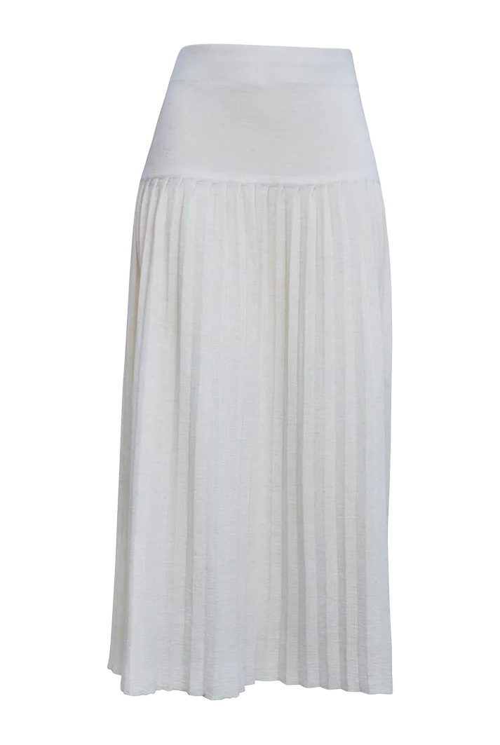 Lea Pleated Knit Midi Skirt | Ivory