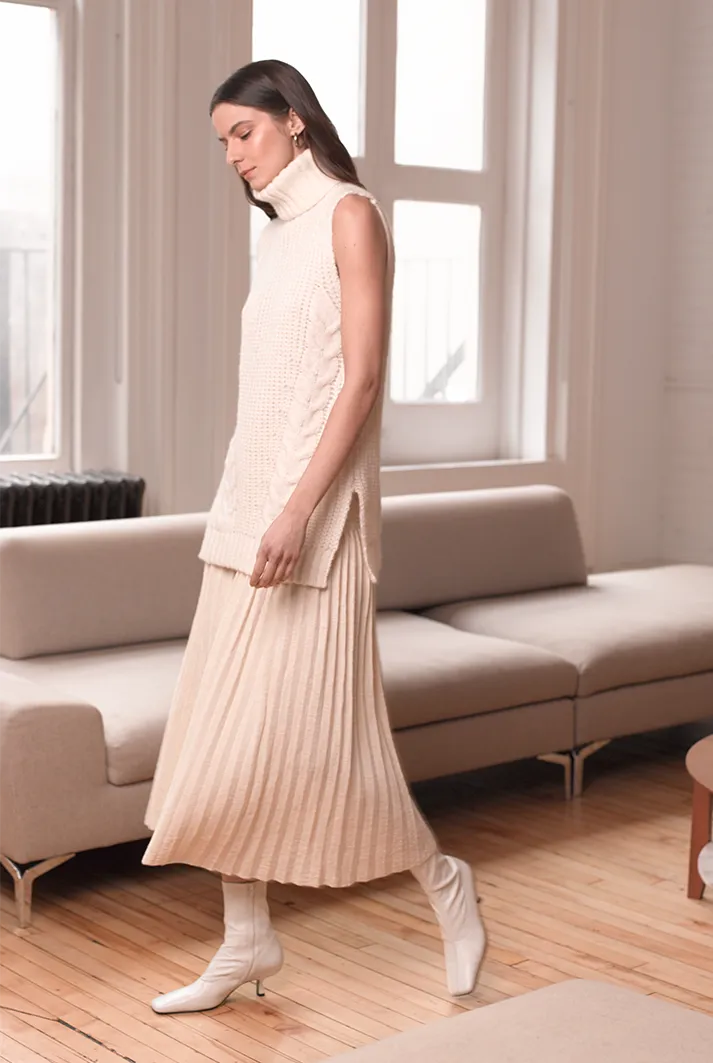 Lea Pleated Knit Midi Skirt | Ivory