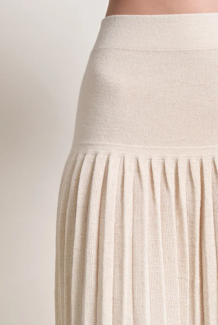 Lea Pleated Knit Midi Skirt | Ivory