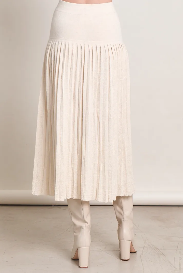 Lea Pleated Knit Midi Skirt | Ivory