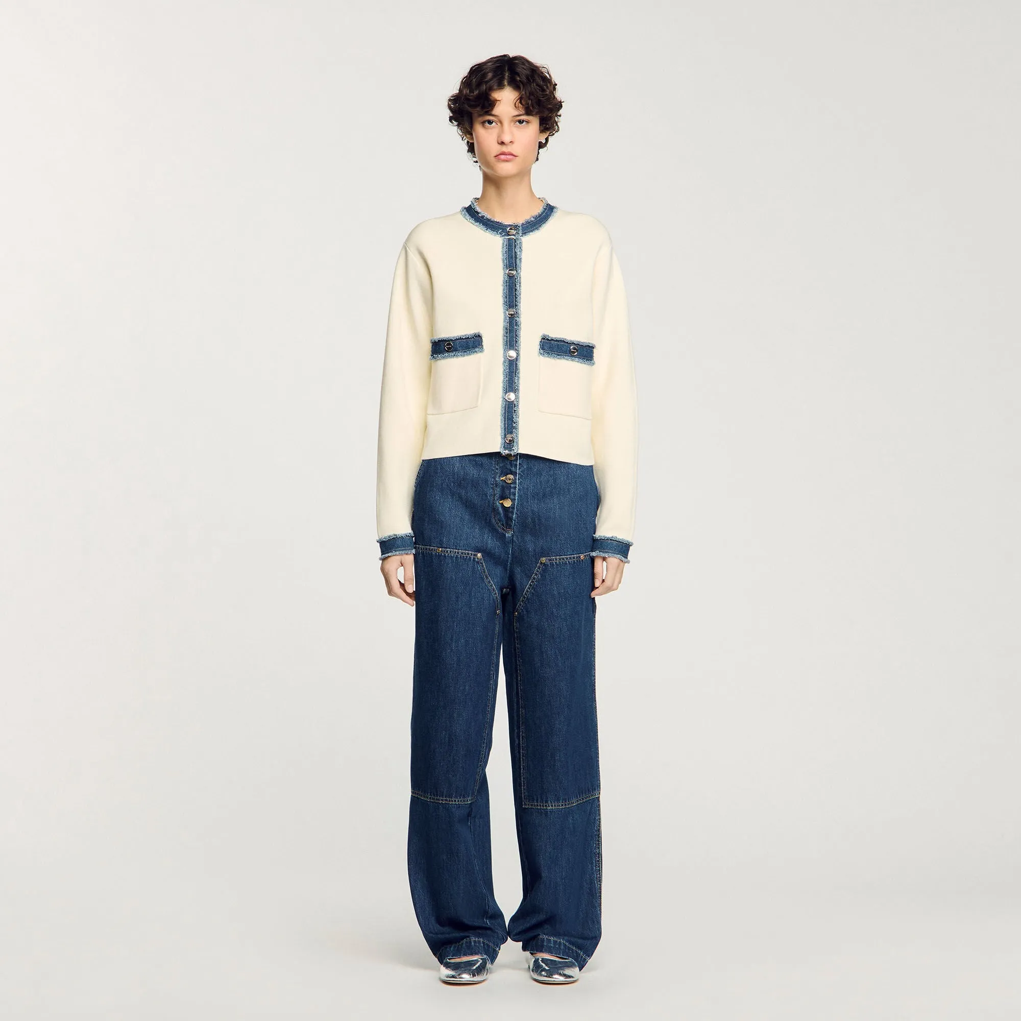Lenormandie Cardigan With Denim Details Ecru