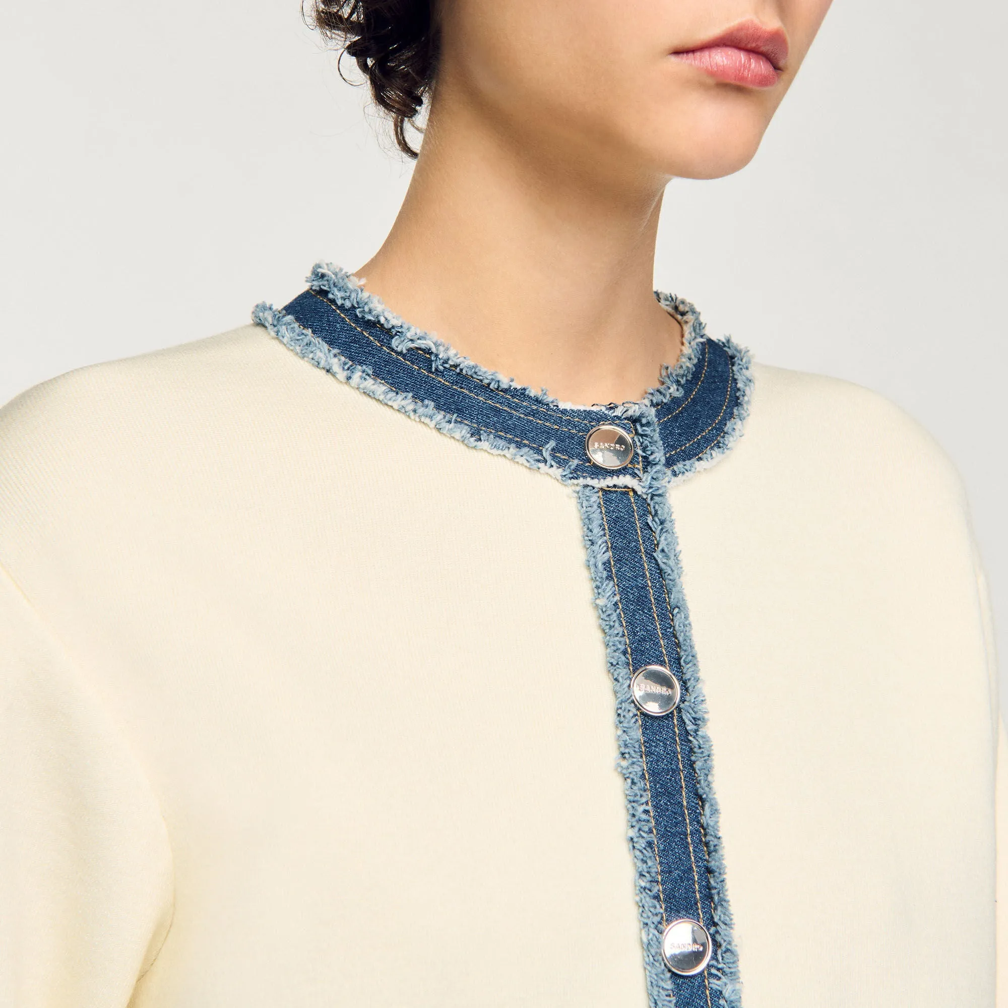 Lenormandie Cardigan With Denim Details Ecru