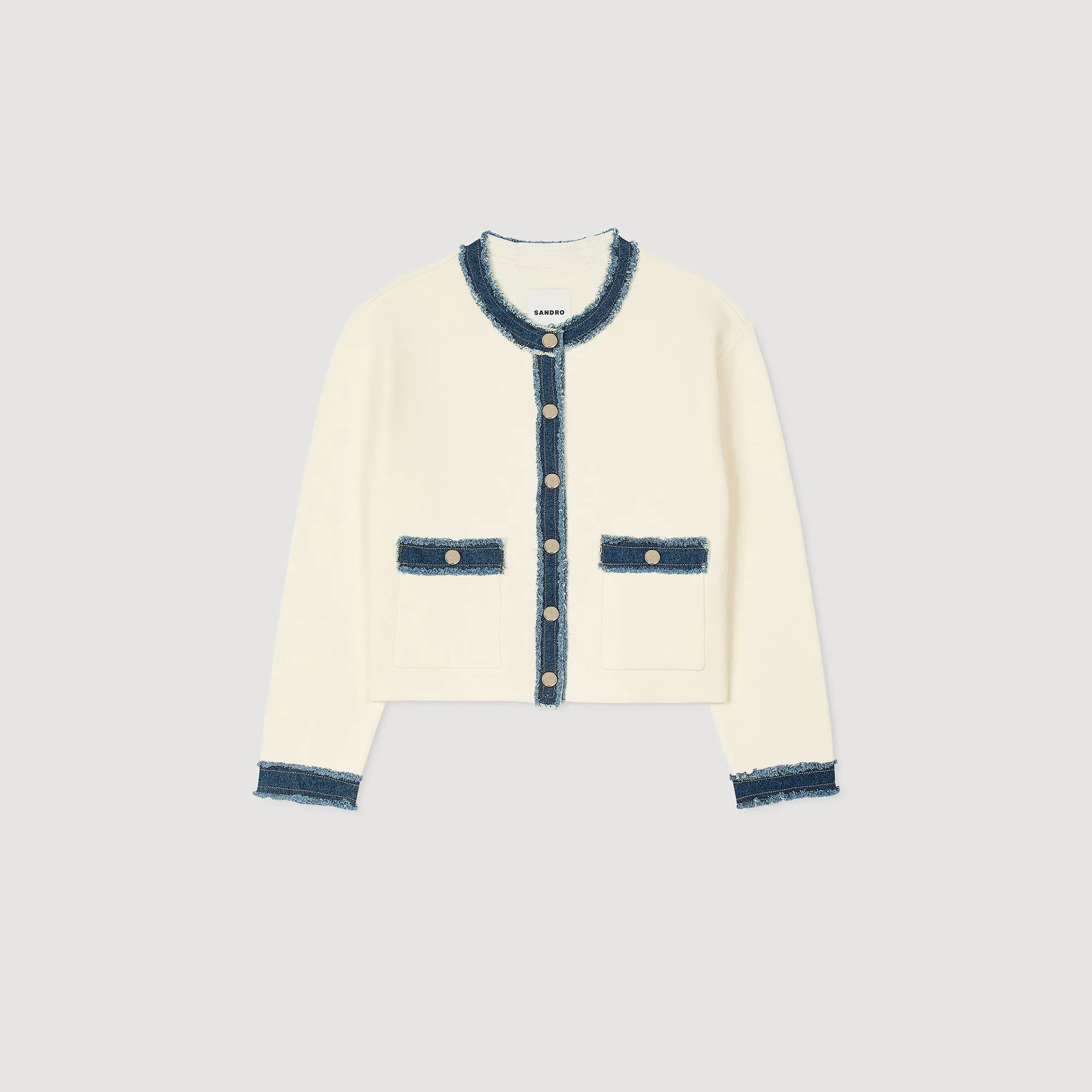 Lenormandie Cardigan With Denim Details Ecru