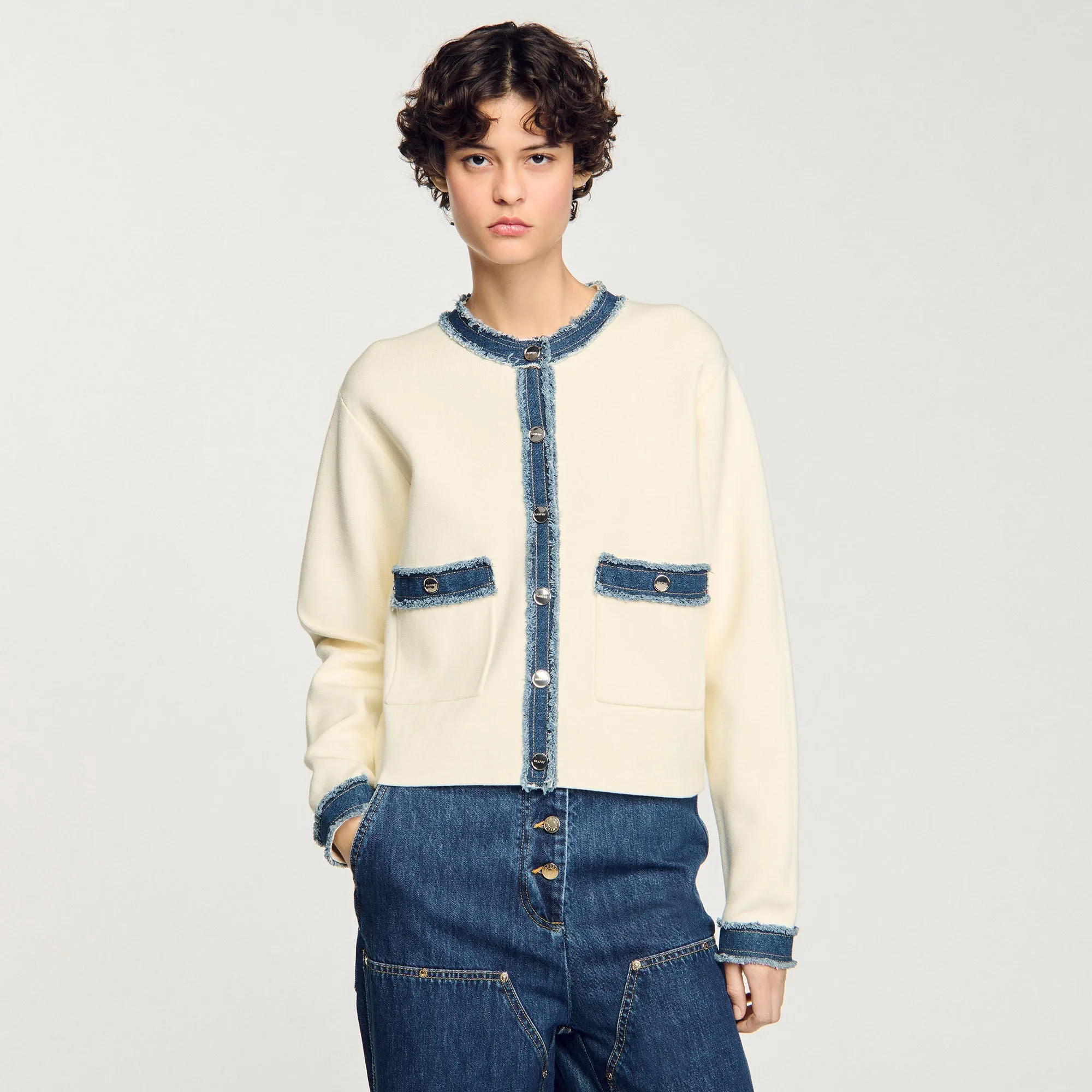 Lenormandie Cardigan With Denim Details Ecru