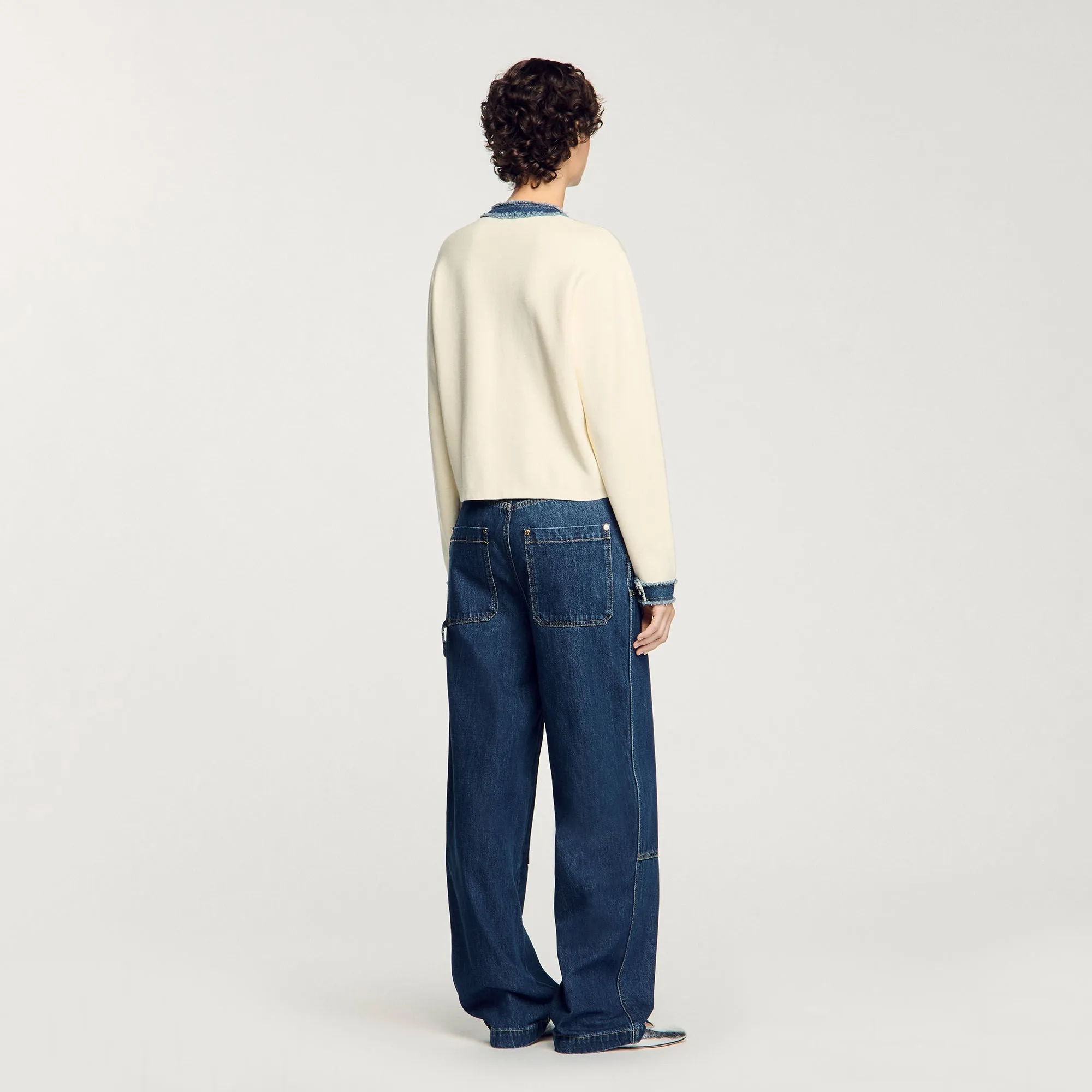 Lenormandie Cardigan With Denim Details Ecru