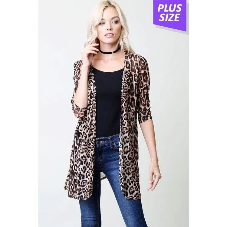 LEOPARD PRINT CHIFFON CARDIGAN PLUS  SIZE