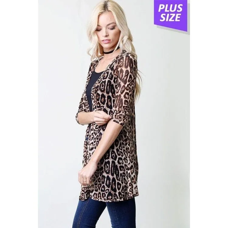 LEOPARD PRINT CHIFFON CARDIGAN PLUS  SIZE