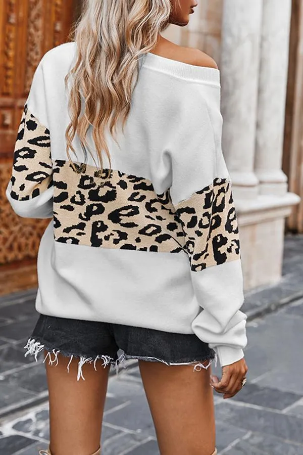 Leopard Print Off Shoulder Sweater