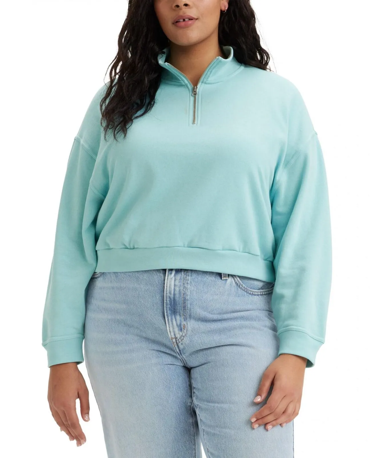 Levi's Trendy Plus Size Cosmo 1/4-Zip Long-Sleeve Sweatshirt Porcelain Blue 1X