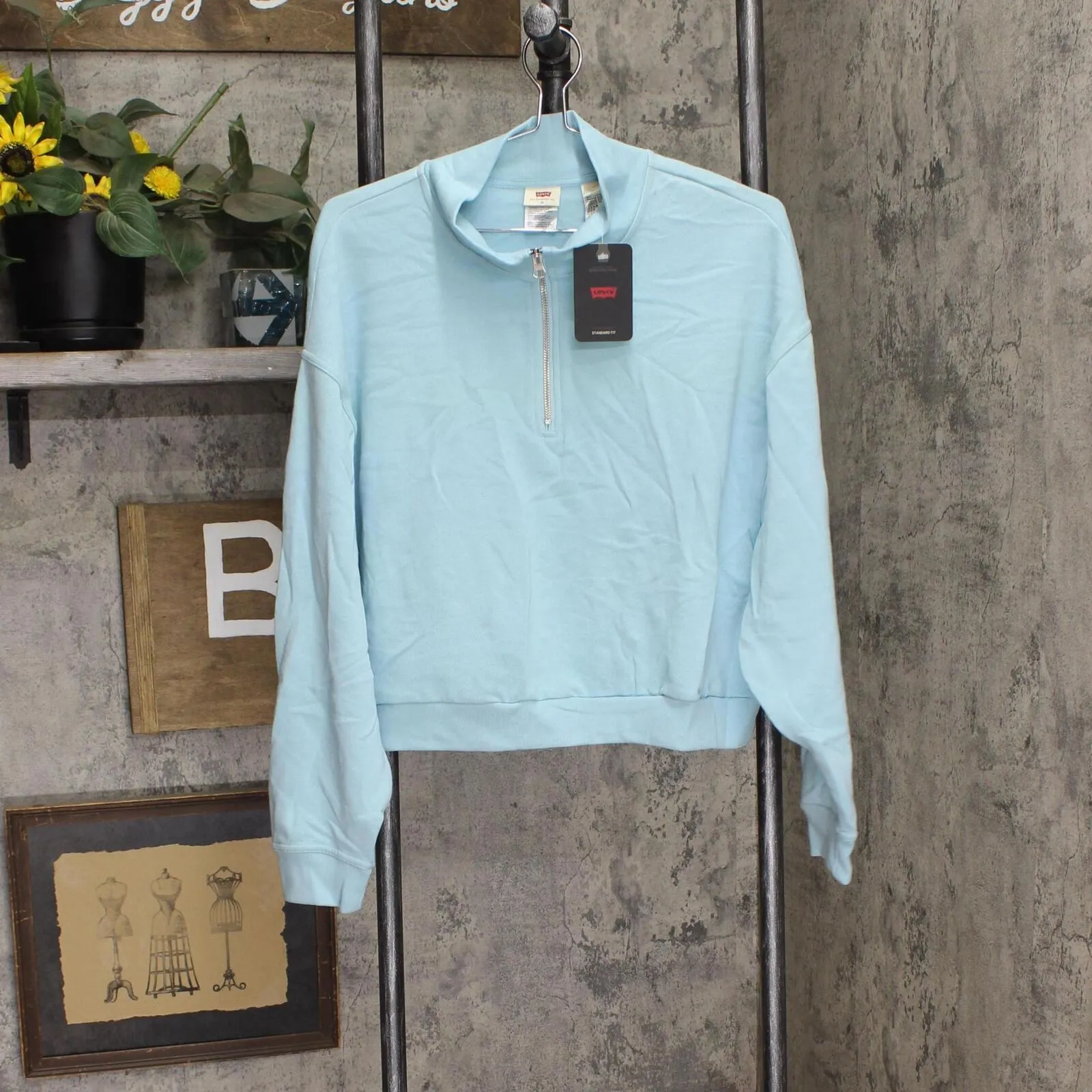 Levi's Trendy Plus Size Cosmo 1/4-Zip Long-Sleeve Sweatshirt Porcelain Blue 1X