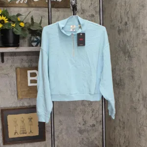 Levi's Trendy Plus Size Cosmo 1/4-Zip Long-Sleeve Sweatshirt Porcelain Blue 1X