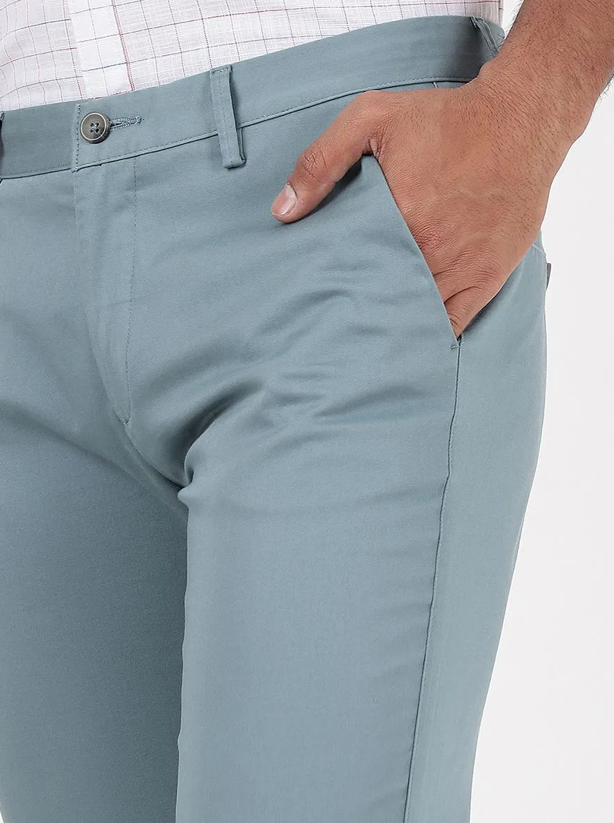 Light Blue Solid Super Slim Fit Casual Trouser | Greenfibre