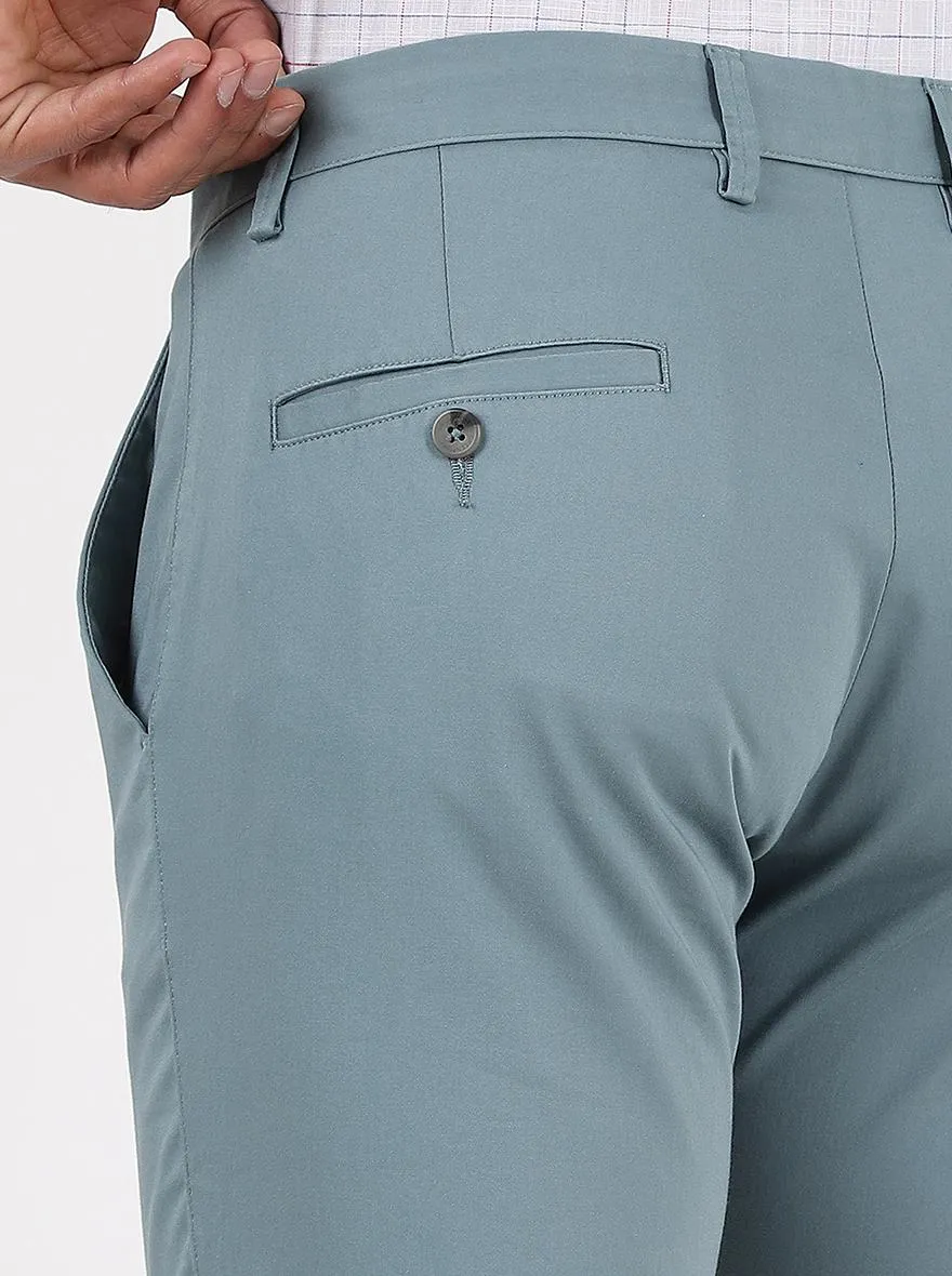 Light Blue Solid Super Slim Fit Casual Trouser | Greenfibre