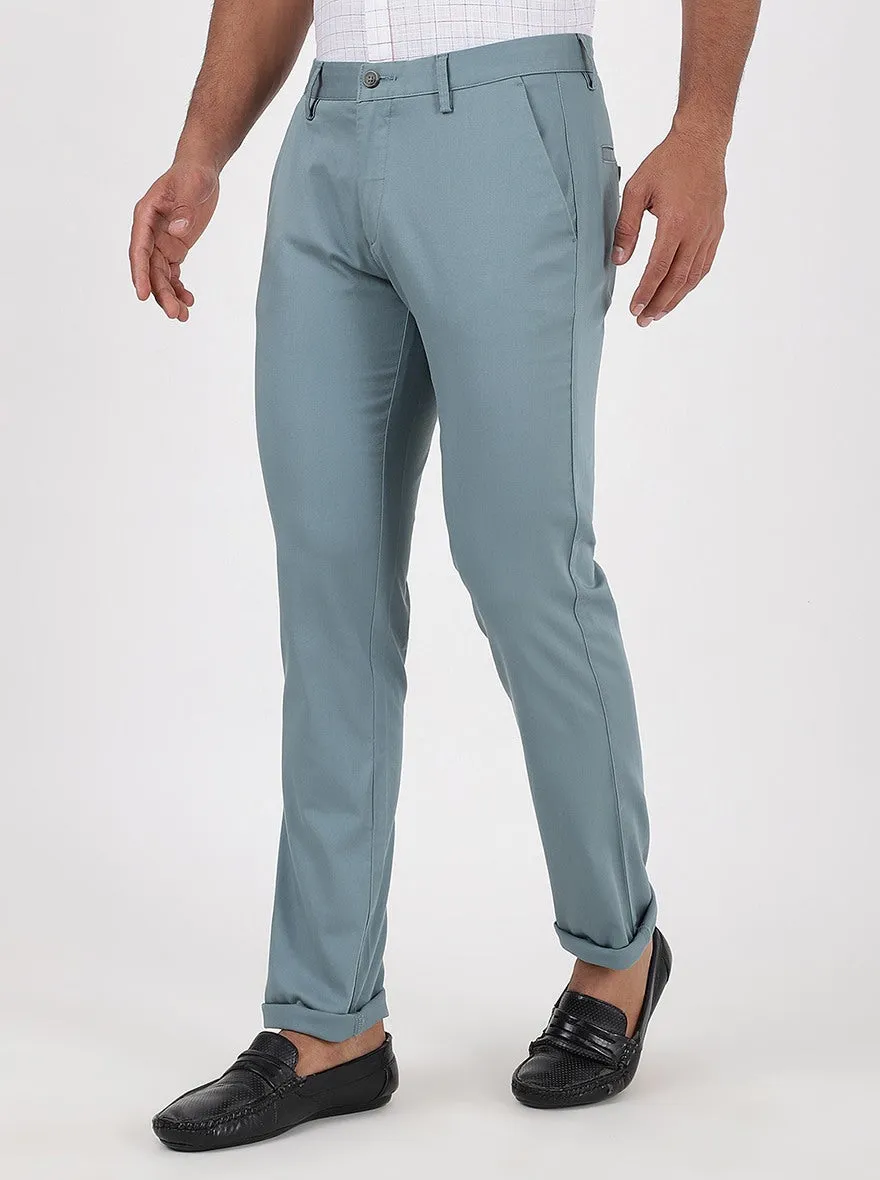 Light Blue Solid Super Slim Fit Casual Trouser | Greenfibre