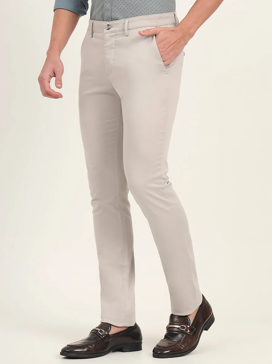 Light Grey Solid Super Slim Fit Casual Trouser | Greenfibre
