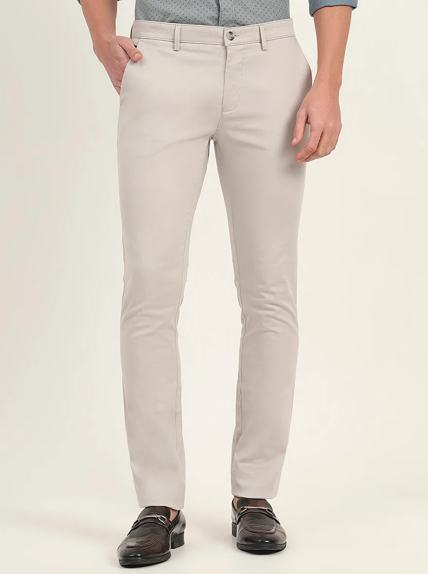 Light Grey Solid Super Slim Fit Casual Trouser | Greenfibre