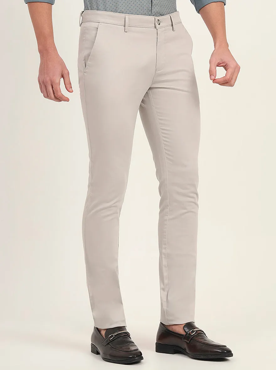 Light Grey Solid Super Slim Fit Casual Trouser | Greenfibre