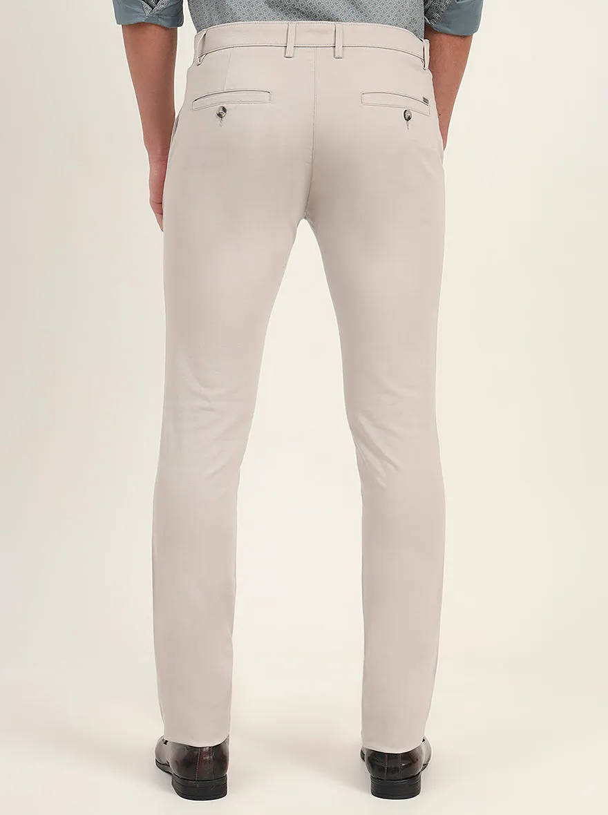 Light Grey Solid Super Slim Fit Casual Trouser | Greenfibre