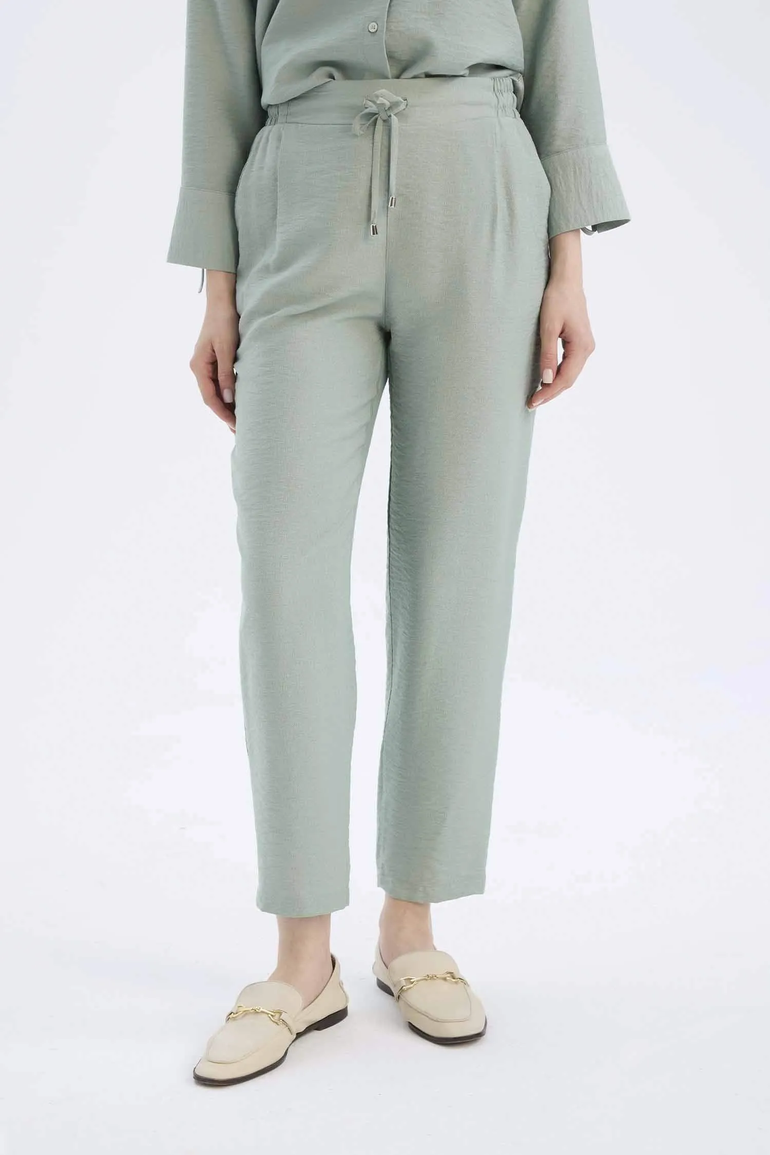 Linen Look Pocketed High Waist Straight Leg Joggers