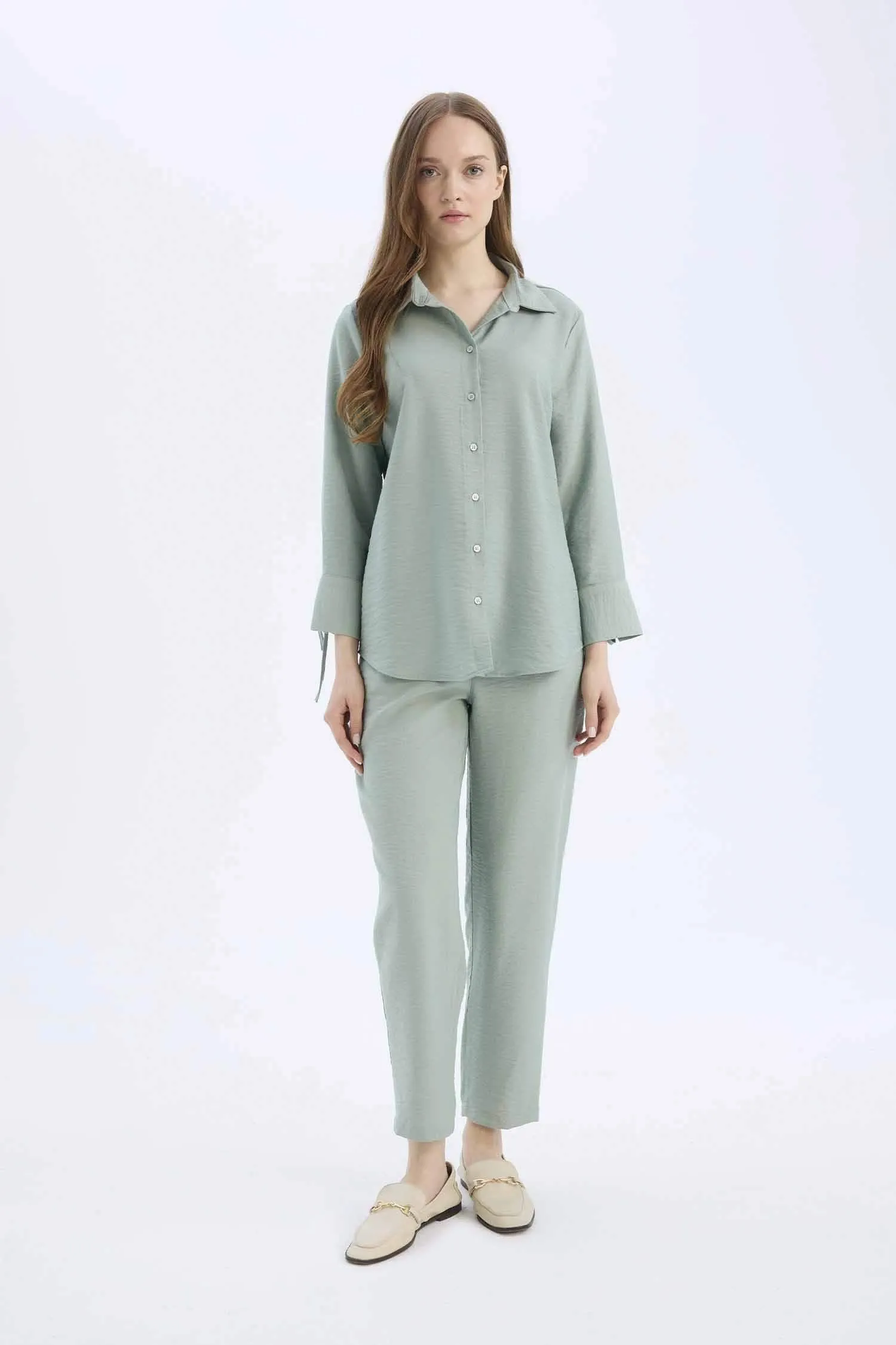 Linen Look Pocketed High Waist Straight Leg Joggers