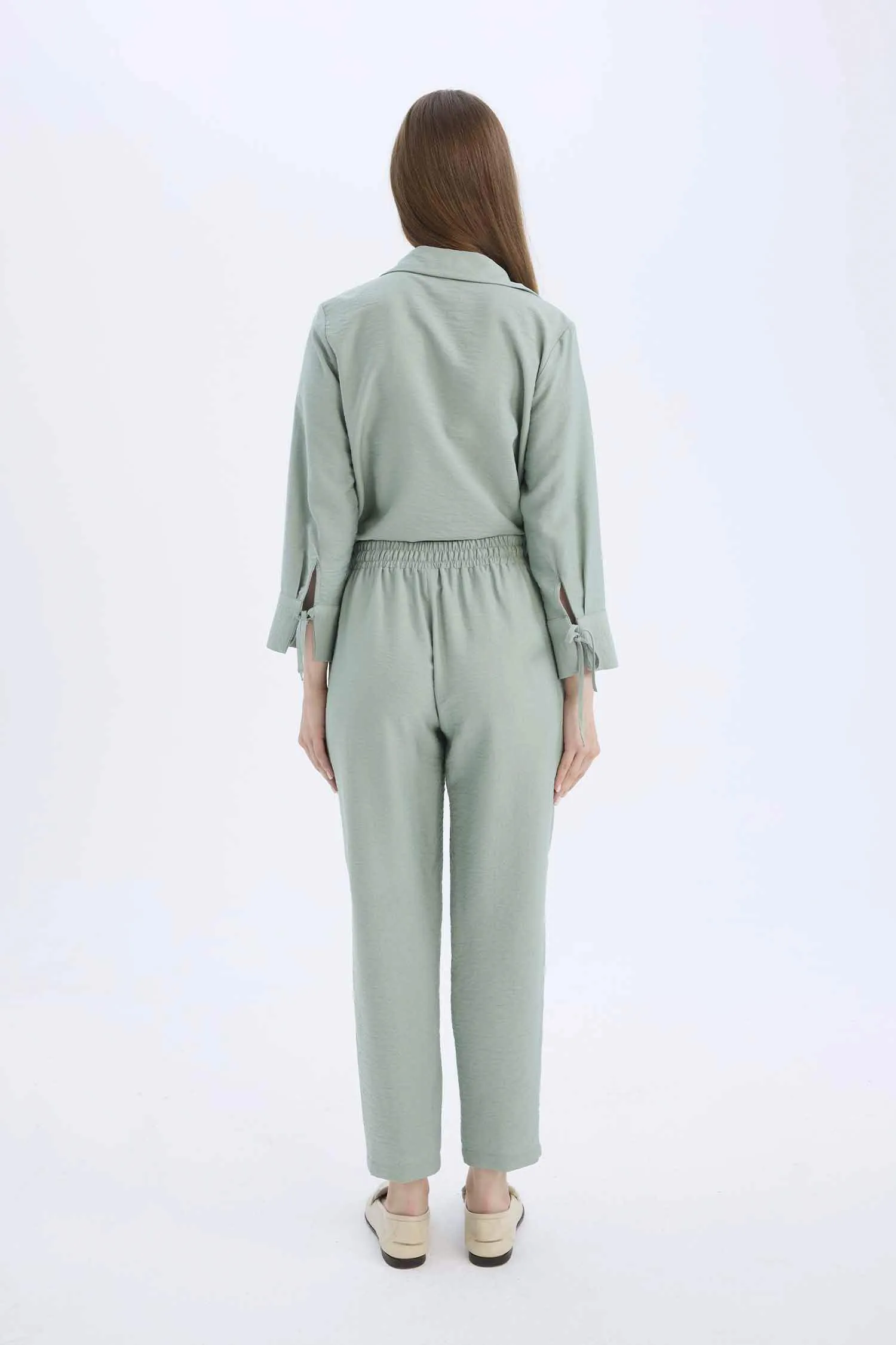 Linen Look Pocketed High Waist Straight Leg Joggers