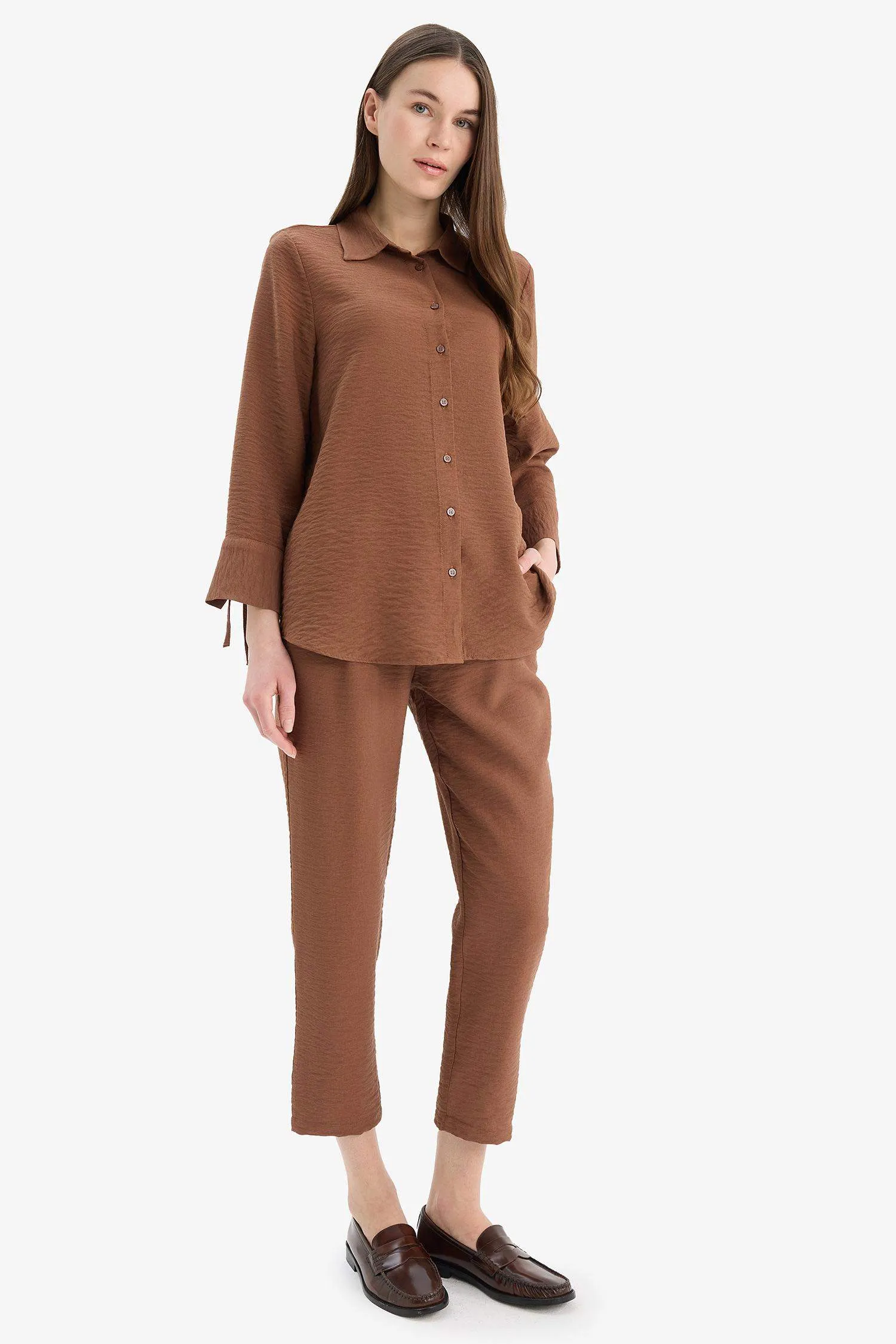 Linen Look Pocketed High Waist Straight Leg Joggers