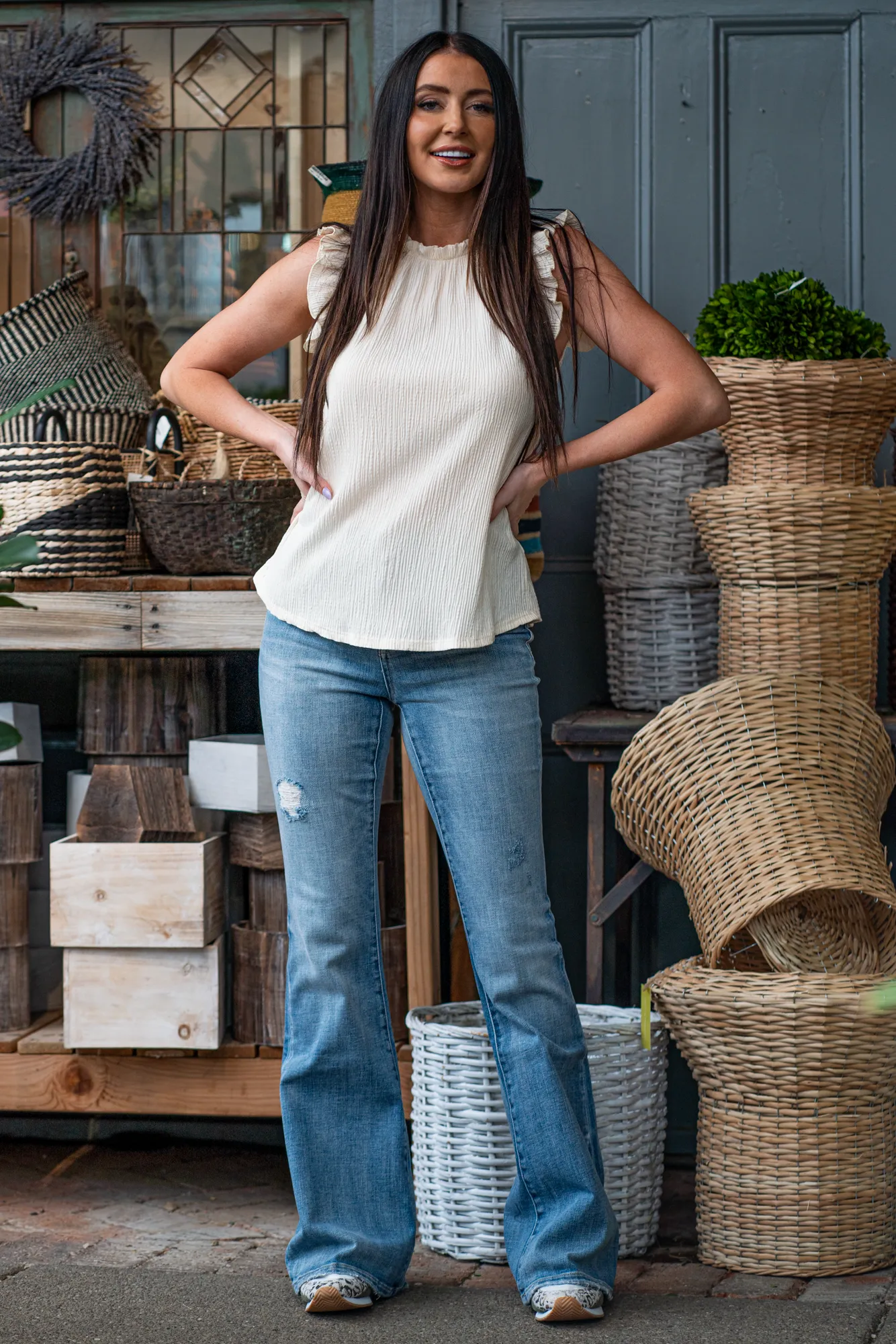 Lisa Sleeveless Ruffle Neck Top