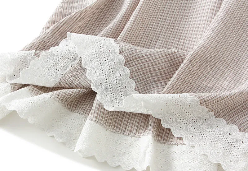 Loose Casual Elastic Waist Midi Lace Plaid Skirt