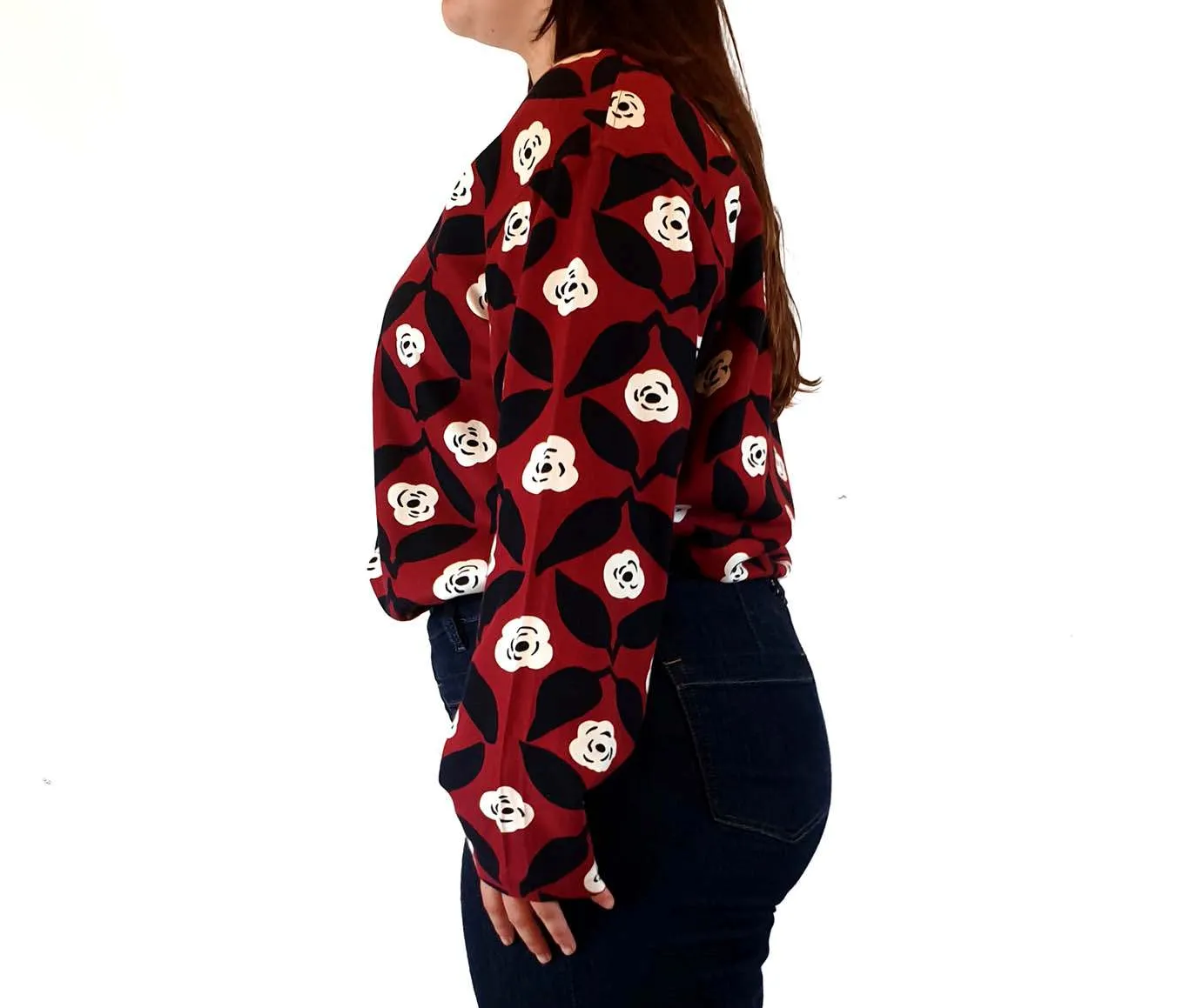 Marimekko x Uniqlo red print long sleeve shirt size L