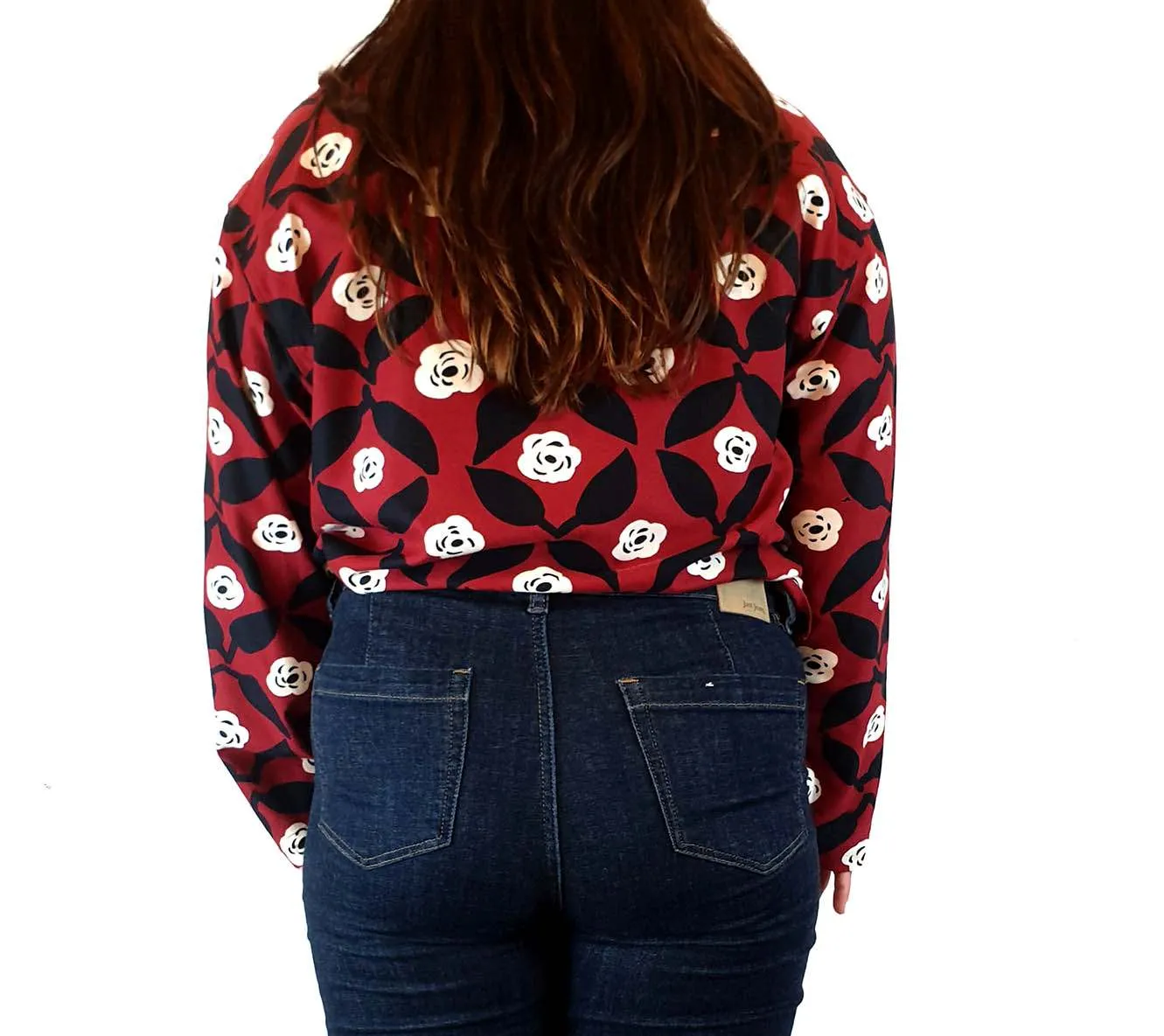Marimekko x Uniqlo red print long sleeve shirt size L